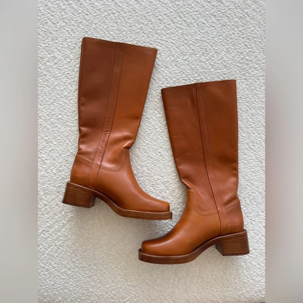 REFORMATION Frances Knee High Boots in Whiskey Leather 7